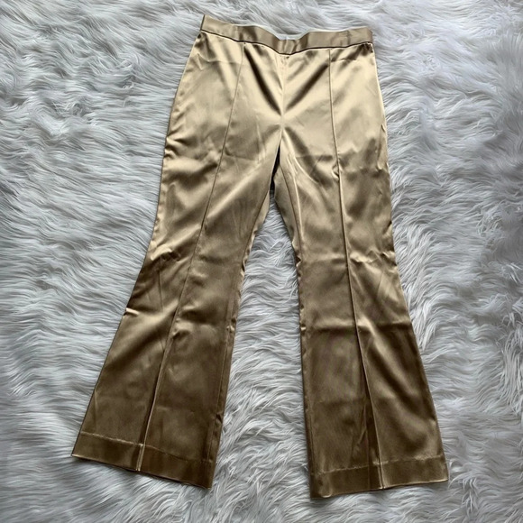 New Rosetta Getty Flared Leg Duchess Satin Pants Champagne Designer Luxury 10 - Picture 2 of 8